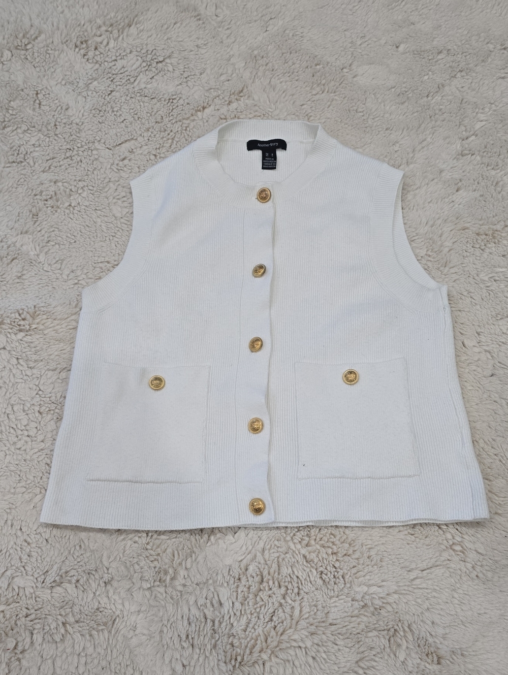 Another Story Sleeveless Knit Vest with Gold Buttons -